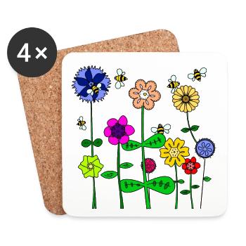 Flowers and bees - spring / summer - Coasters (set of 4) - white - Front