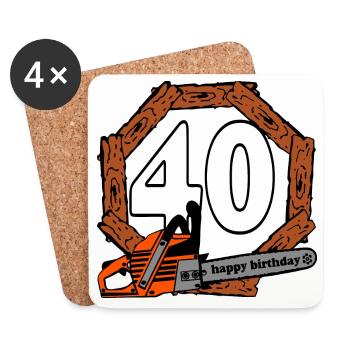 40e anniversaire,Tronçonneuse,Bois de chauffage,40 ans (25) - Dessous de verre (lot de 4) - blanc - Devant