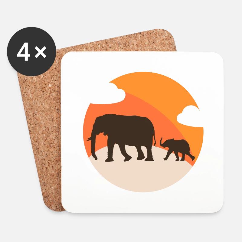 Elefant Silhouette bei Sonnenuntergang Orange - Untersetzer (4er-Set) - Weiß