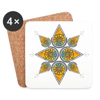 Motif géométrique du soleil dans une palette de couleurs chaudes - Dessous de verre (lot de 4) - blanc - Devant