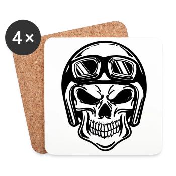 Crâne moto biker casque motos sauvage cool - Dessous de verre (lot de 4) - blanc - Devant
