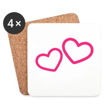 Zwei Herzchen Herz Rosa - Untersetzer (4er-Set) - Weiß - Vorne