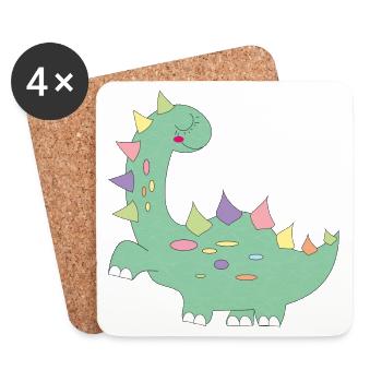 petit dinosaure vert à pois colorés - Dessous de verre (lot de 4) - blanc - Devant