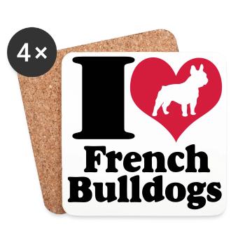 J'aime les bouledogues français ... / + - Dessous de verre (lot de 4) - blanc - Devant
