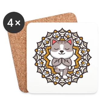 Yoga Katze Comic Tiere Lustig Süß Joga Mandala - Untersetzer (4er-Set) - Weiß - Vorne