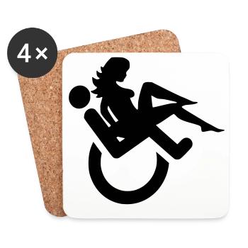 Wheelchair user with lady on lap # - Coasters (set of 4) - white - Front