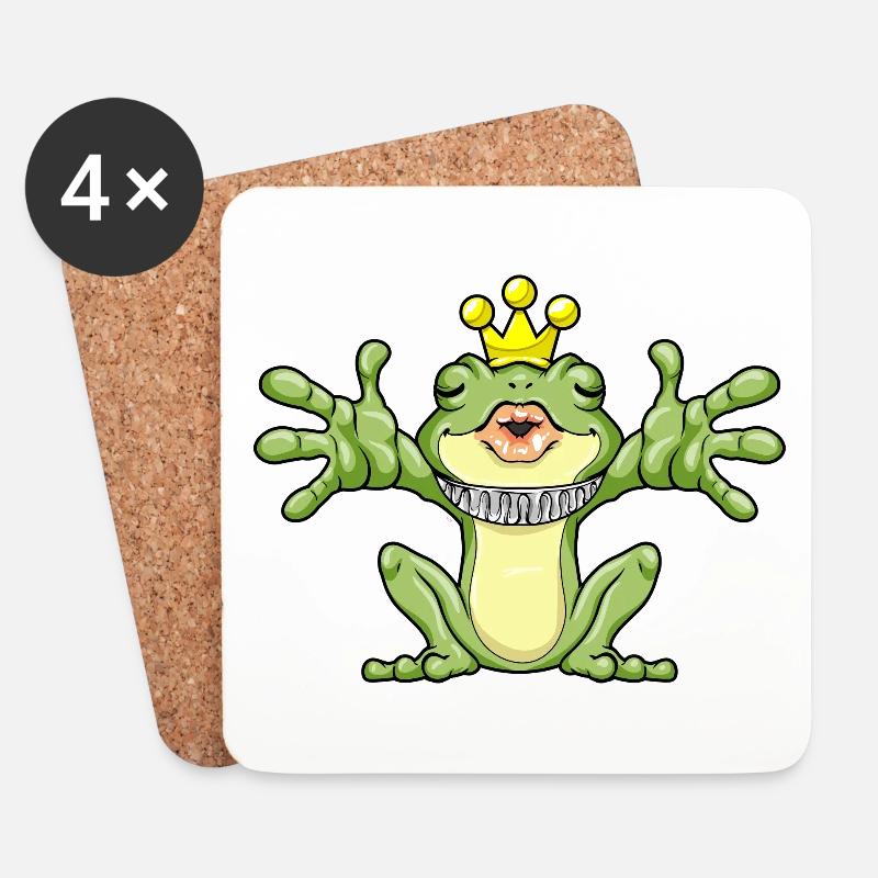 Frosch Krone - Untersetzer (4er-Set) - Weiß