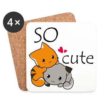 Cat cuddle and naughty dog - Coasters (set of 4) - white - Front