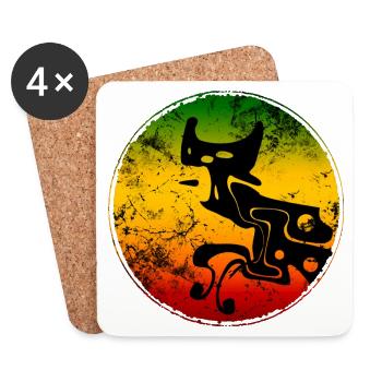 Silhouette abstraite de chat sauvage aux couleurs reggae - Dessous de verre (lot de 4) - blanc - Devant