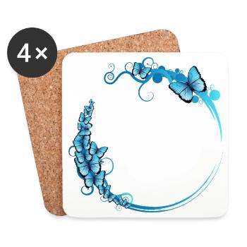 blue butterfly frame for your own texts - Coasters (set of 4) - white - Front