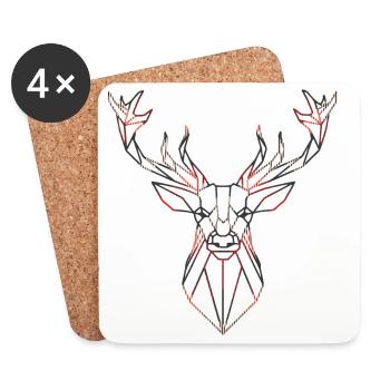 Geometrischer Hirsch mit roten Akzenten - Untersetzer (4er-Set) - Weiß - Vorne