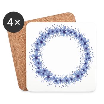 bright blue cornflower flower wreath - Coasters (set of 4) - white - Front