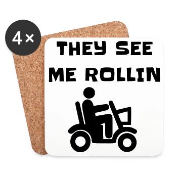 Ils me voient rouler avec mon scooter de mobilité # - Dessous de verre (lot de 4) - blanc - Devant