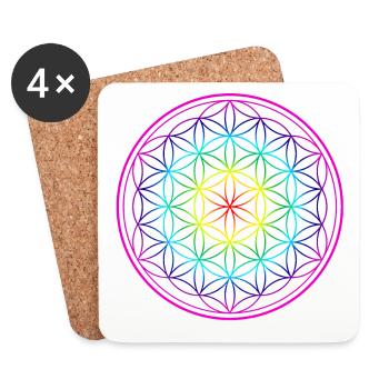Rainbow Flower of Life Flower of Life Flower - Coasters (set of 4) - white - Front