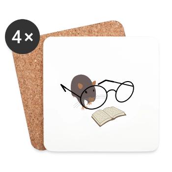 Leseratte mit Brille – süßer Bücherfreund - Untersetzer (4er-Set) - Weiß - Vorne