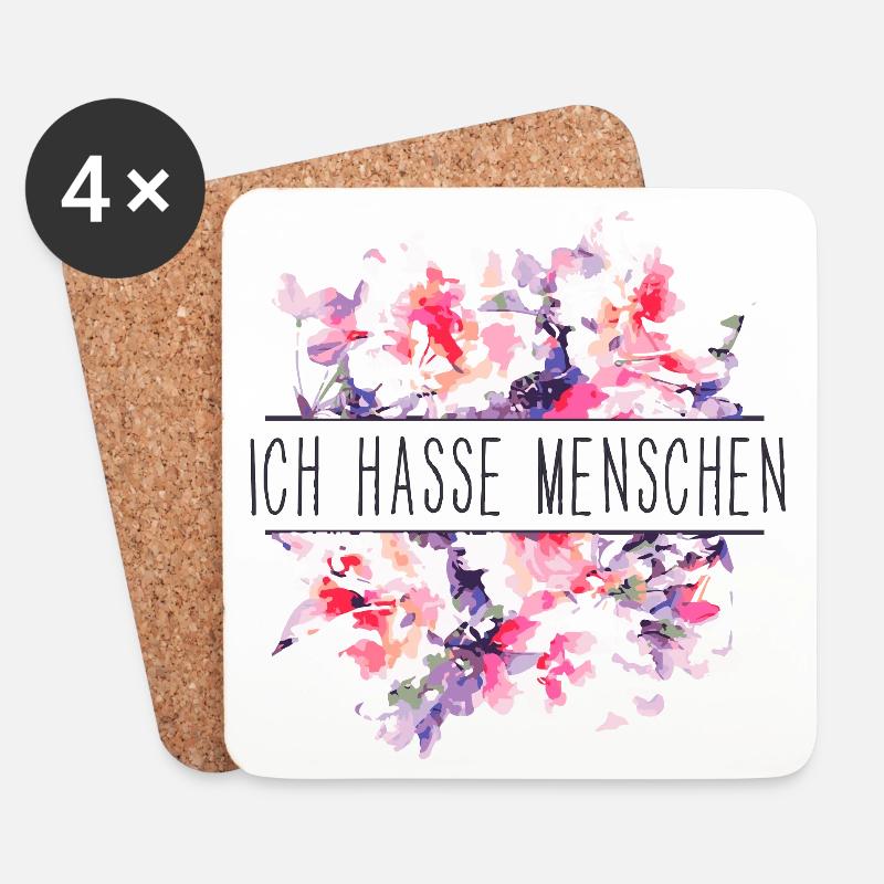 Ich hasse Menschen - Lustiger Spruch - Blumen - Untersetzer (4er-Set) - Weiß