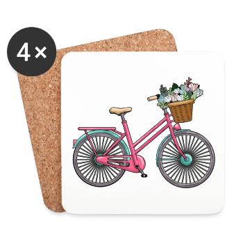 Damenfahrrad Blumen - Untersetzer (4er-Set) - Weiß - Vorne