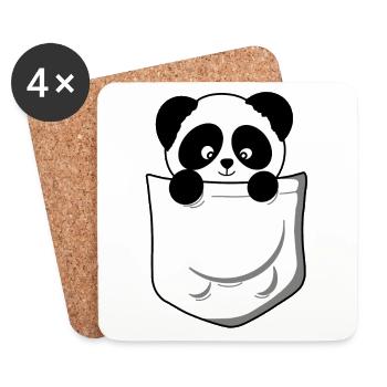 Panda panda bear pocket funny cute - Coasters (set of 4) - white - Front