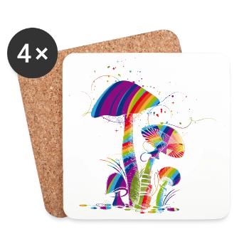 Champignons fantaisie colorés en peinture fluorescente - Dessous de verre (lot de 4) - blanc - Devant