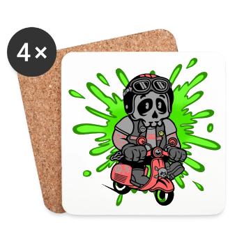 Cyclomoteur tête de mort - Dessous de verre (lot de 4) - blanc - Devant