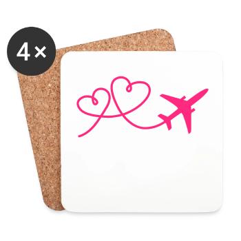 Avion avion avec coeur Rose - Dessous de verre (lot de 4) - blanc - Devant