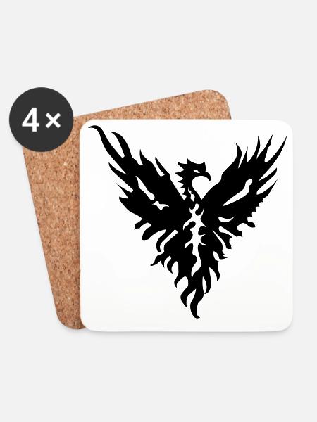 Phoenix Tribal Symbol of Strength and New Beginnings - Coasters (set of 4) - white