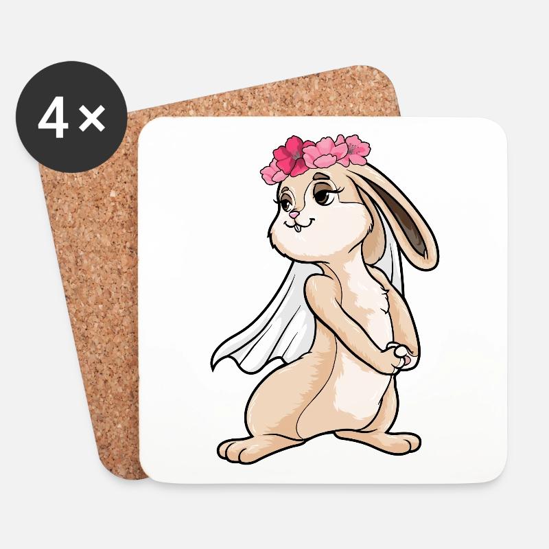 Hase Braut Schleier Hochzeit - Untersetzer (4er-Set) - Weiß