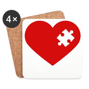 Look partenaire | Puzzle coeur amoureux couple amoureux - Dessous de verre (lot de 4) - blanc - Devant