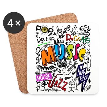 Musique rock hip hip jazz pop musique reggae hard rock - Dessous de verre (lot de 4) - blanc - Devant