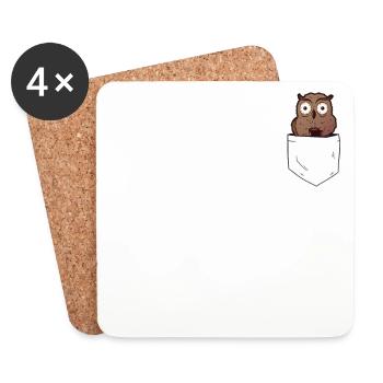 Owl in pocket with coffee Funny animals - Coasters (set of 4) - white - Front