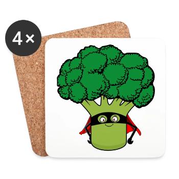 Broccoli Vegetable Superhero Funny with Mask Cape - Coasters (set of 4) - white - Front