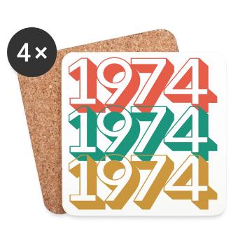 Motif rétro de blocs de couleurs 1974 - Dessous de verre (lot de 4) - blanc - Devant