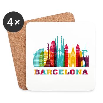 Barcelona City Skyline Spanien Wahrzeichen - Untersetzer (4er-Set) - Weiß - Vorne