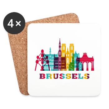Brussels City Skyline Belgium Landmark - Coasters (set of 4) - white - Front