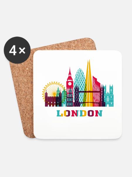 London City Skyline England Wahrzeichen - Untersetzer (4er-Set) - Weiß