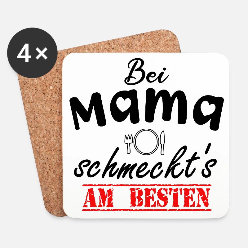 Bei Mama Schmeckt's Am Besten Kochen Essen Liebe - Untersetzer (4er-Set) - Weiß