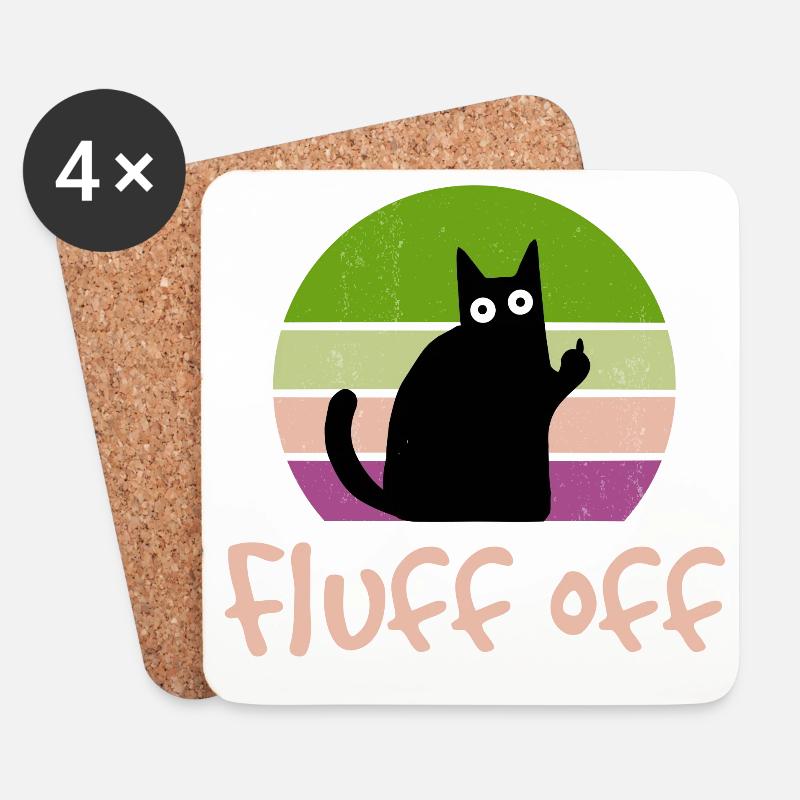 Katze Mittelfinger Fluff off lustig - Untersetzer (4er-Set) - Weiß