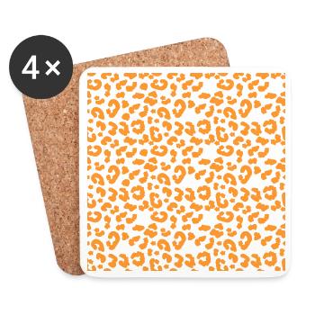 Motif léopard en orange sur noir - Dessous de verre (lot de 4) - blanc - Devant