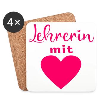 LEHRERIN MIT HERZ LEHRERINGESCHENKE LEHRERINNEN - Untersetzer (4er-Set) - Weiß - Vorne
