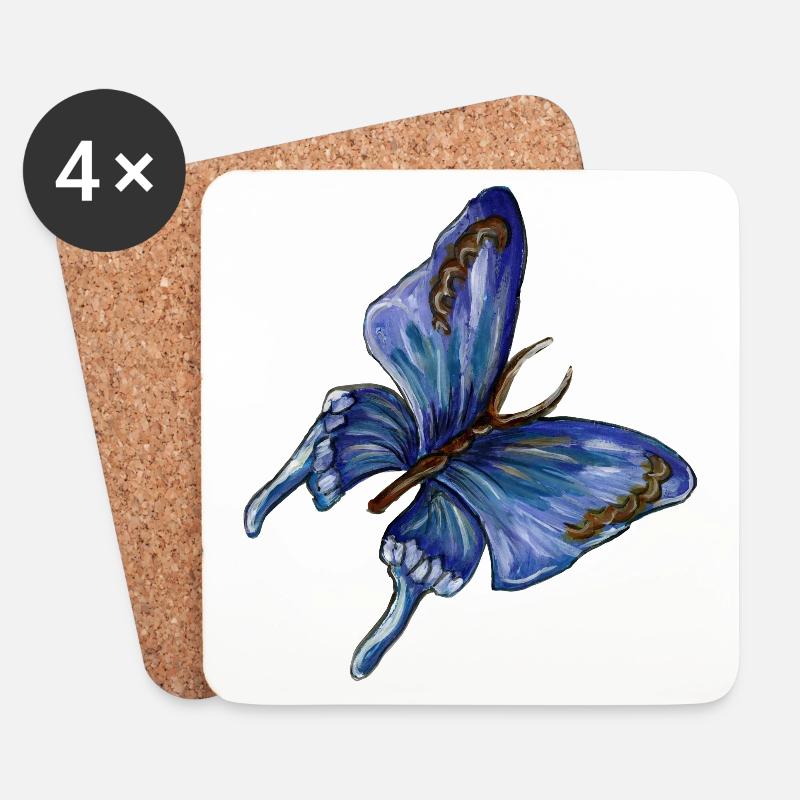 blauer Schmetterling - Untersetzer (4er-Set) - Weiß