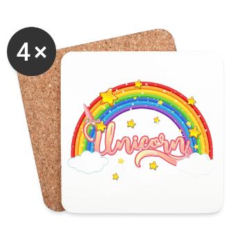 Bunter Regenbogen mit Einhornschriftzug - Untersetzer (4er-Set) - Weiß - Vorne