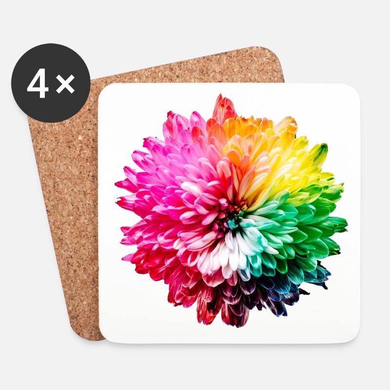Chrysantheme Regenbogen - Untersetzer (4er-Set) - Weiß