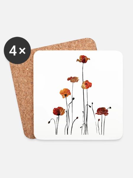 Mohnblumen Silhouette Design - Untersetzer (4er-Set) - Weiß