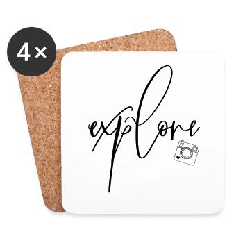  Explore Retro Camera Lineart Tee - Coasters (set of 4) - white - Front