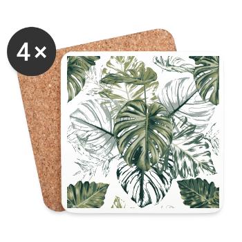 Motif de feuilles de monstera tropical - Dessous de verre (lot de 4) - blanc - Devant