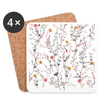 Floral Nightfall Bloom on Black - Coasters (set of 4) - white - Front