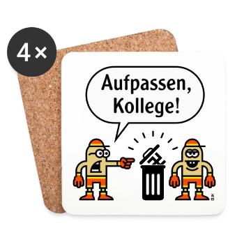Aufpassen, Kollege! (Karikatur Gegen Rechts / PNG) - Untersetzer (4er-Set) - Weiß - Vorne