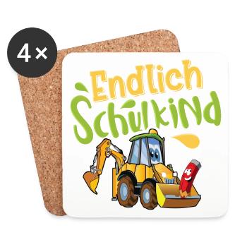 Endlich Schulkind Bagger - Untersetzer (4er-Set) - Weiß - Vorne