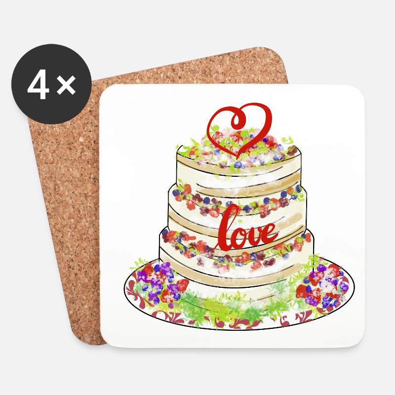 Gâteau sincère avec décor d’amour - Dessous de verre (lot de 4) - blanc