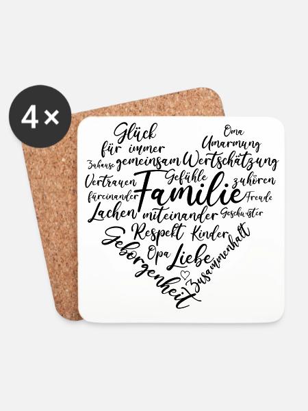 Familie Herz - Untersetzer (4er-Set) - Weiß